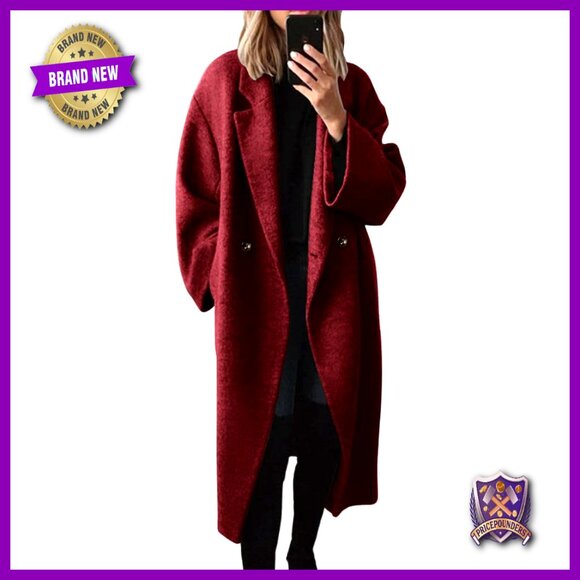 Double Breasted Wool Trench Coat Classic Elegant Winter Business Casual